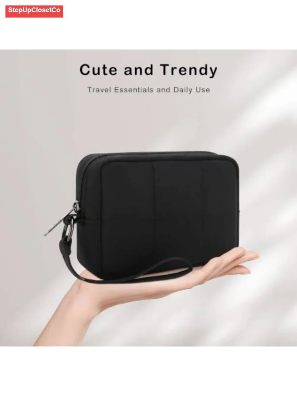 Quilted Nylon Wristlet Pouch Women Travel Makeup Bag Compact Cosmetic Organizer